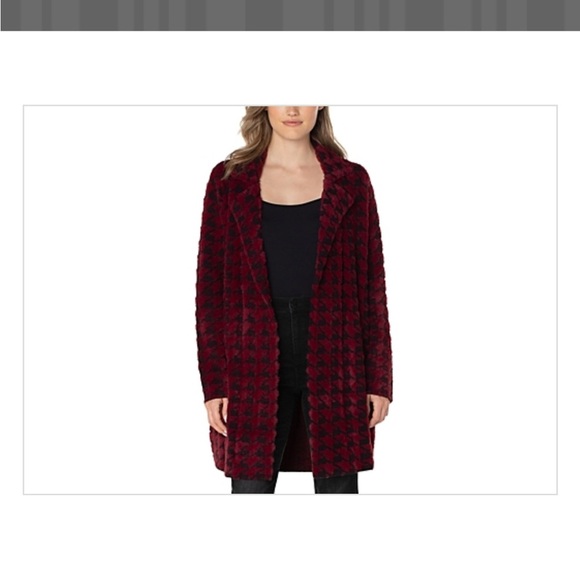 NWT Liverpool Women's Burgundy Houndstooth Sweater Jacket XS Soft - Picture 1 of 6
